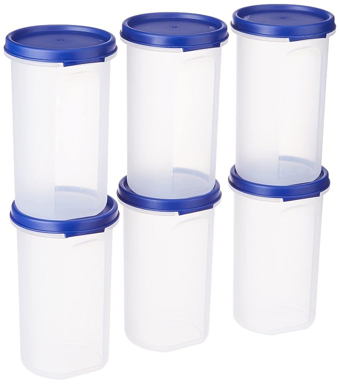 Image of LUXART Round Modular Container Set | Airtight Plastic Kitchen Storage Jars | Pack of 6 | BPA-Free Food Grade Material for Fresh Pulses | Spices & Snacks, Stackable Space-Saving Design |