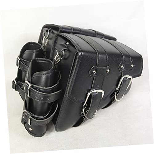 Alforja para motocicleta de cuero PU con correa gruesa, diseño lado izquierdo, bolsa de almacenamiento duradera para ciclismo y senderismo al aire libre miniatura 5