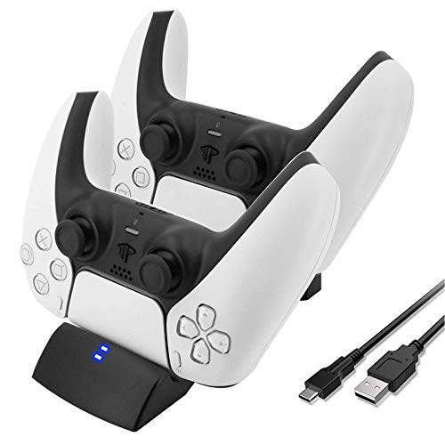 FiSound PS5充電スタンドコントローラー充電器PS5充電ステーションプレステーション5チャージャーダブル充電ポート付き2台同時充電 LED充電指示 DualSenseワイヤレスコントローラー に適応USBケーブル付属プラック