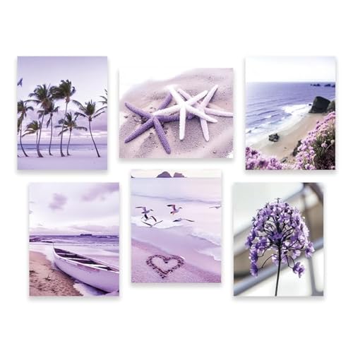 QPOKLAF Beach Wall Art Prints Bathroom Tropical Wall Decor,Coastal Posters Tree Picture Bedroom Aesthetics Decorations Set of 6(8x10inch,Unframed).