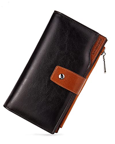 Bostanten Leather Laptop Backpack Purses Casual College Casual Bags Daypack Black And Womens Leather Wallets Rfid Blocking Large Capacity Credit Card Holder Phone Clutch Black With Brown #TOP21