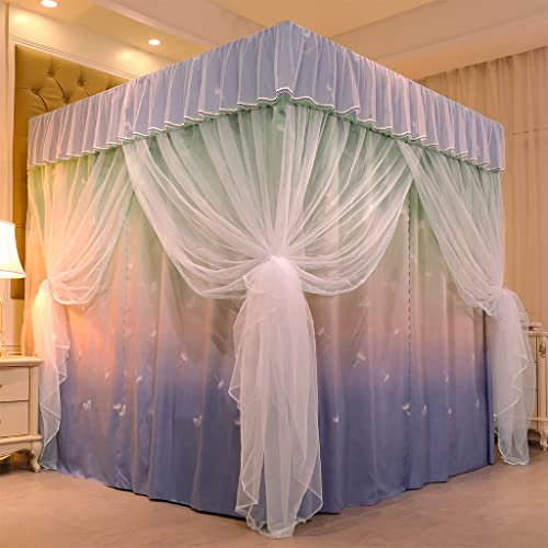 Romantisches, luxuriöses Moskitonetz mit 4 Eckpfosten und Nähten für Mädchen und Frauen, Betthimmel für Erwachsene, Hochzeit, Schlafzimmer, Kinderzimmer, Bettdekoration (Stitching