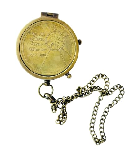 Brújula de Bolsillo de Latón Antiguo con Estuche de Cuero y Cadena miniatura 2