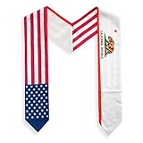 LLBFHH USA And California Flag Graduation Stole,Satin Embroidery Graduation Sash for International Students,72 Inch Length.