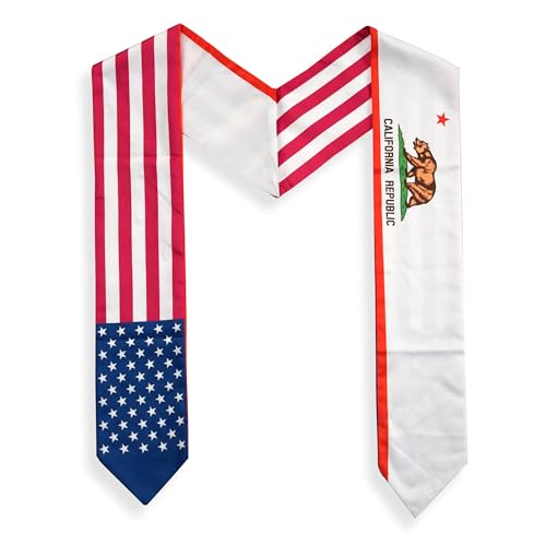 LLBFHH USA And California Flag Graduation Stole,Satin Embroidery Graduation Sash for International Students,72 Inch Length.