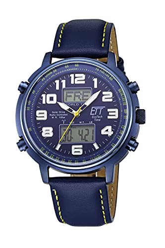 ETT Eco Tech Time Funk Solar Weltzeit Herren Uhr Chronograph mit Leder Armband EGS-11450-32L