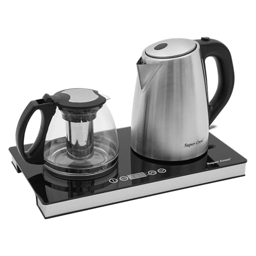 JAYEUW Wasserkocher Elektrischer Wasserkocher Glas Teemaschinen Edelstahl-Doppelbrenner-Wasserkocher 1L+1.8L Wasserkocher Tee und Kaffeekanne mit LCD-Anzeige Temperatur Touch Bedienfeld 1800W