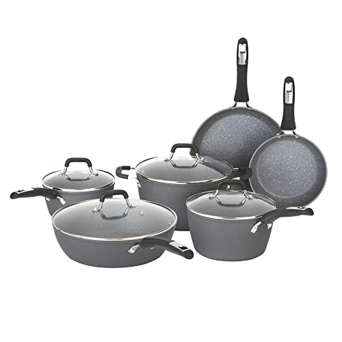 Bialetti Impact 10-Piece Textured Aluminum Cookware Set with Pots, Pans, and Dutch Oven, Nonstick Pots and Pans Set for Kitchen, Gray