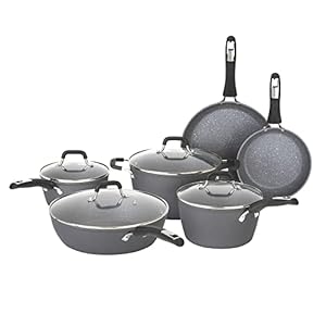 Bialetti 10-Piece Impact Textured Pots and Pans Kitchen Cookware Set, Gray