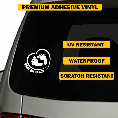Image of TOTOMO Baby on Board Sticker for Car - Window Decal, Bumper Sign for New Parents, Durable Waterproof Safety Warning Sign for SUV Truck Minivan - Footprint Heart, 1 Pack