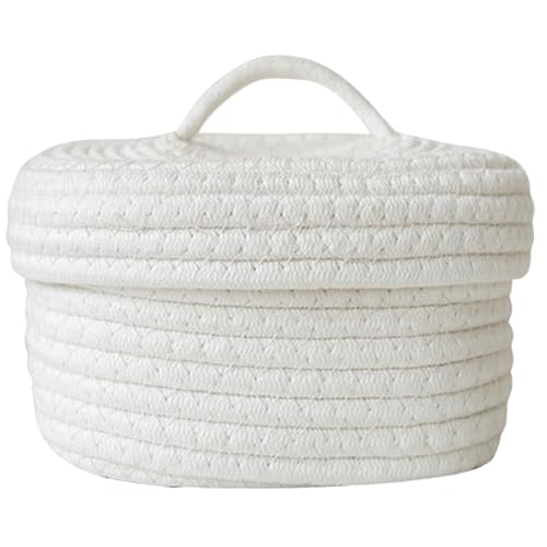 Cabilock Cotton Rope Woven Storage Basket with Lid, Small Sundries Storage Organiser, Decorative Lidded Basket for Living Room Bathroom - Cosy Home Interiors Cabilock Cotton Rope Woven Storage Basket with Lid, Small Sundries Storage Organiser, Decorative Lidded Basket for Living Room Bathroom