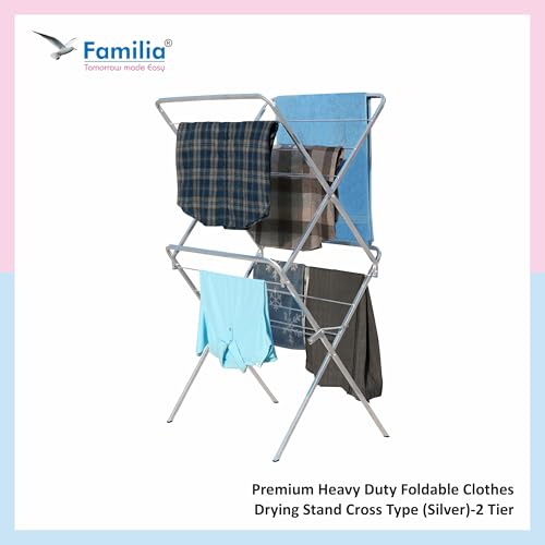 Image of Familia Premium Foldable Clothes Drying Stand (Cross Type 2-Tier - Silver)