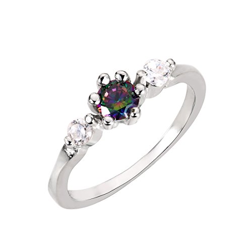 CloseoutWarehouse Simulated Rainbow Topaz Cubic Zirconia Three Stone Ring Sterling Silver (Comes in Colors)