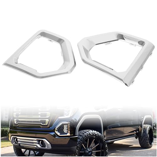 KUAFU Front Fog Light Bezel Compatible with 2019-2023 GMC Sierra 1500 Denali Replacement for 84176753 84176752 Fog Lamp Cover Trim Pair Chrome Silvery