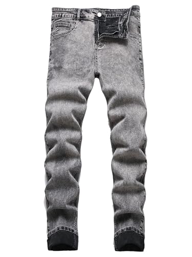 Men Stretch Jeans Pencil Pants Mid Waist Slim Fit Washed Distressed Straight Leg Skinny Denim Pants