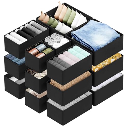 Image of SpaceAid Drawer Organizer for Clothes, 18 Pack Dresser Drawer Organizer Bins, Closet Organizers and Storage Dividers for Clothing, Underwears, Socks (Black)