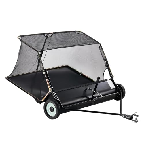TechSweepPro 52-Inch Tow Behind Lawn Sweeper, 26 Cubic Feet Capacity, with Folding Design, Dumping...