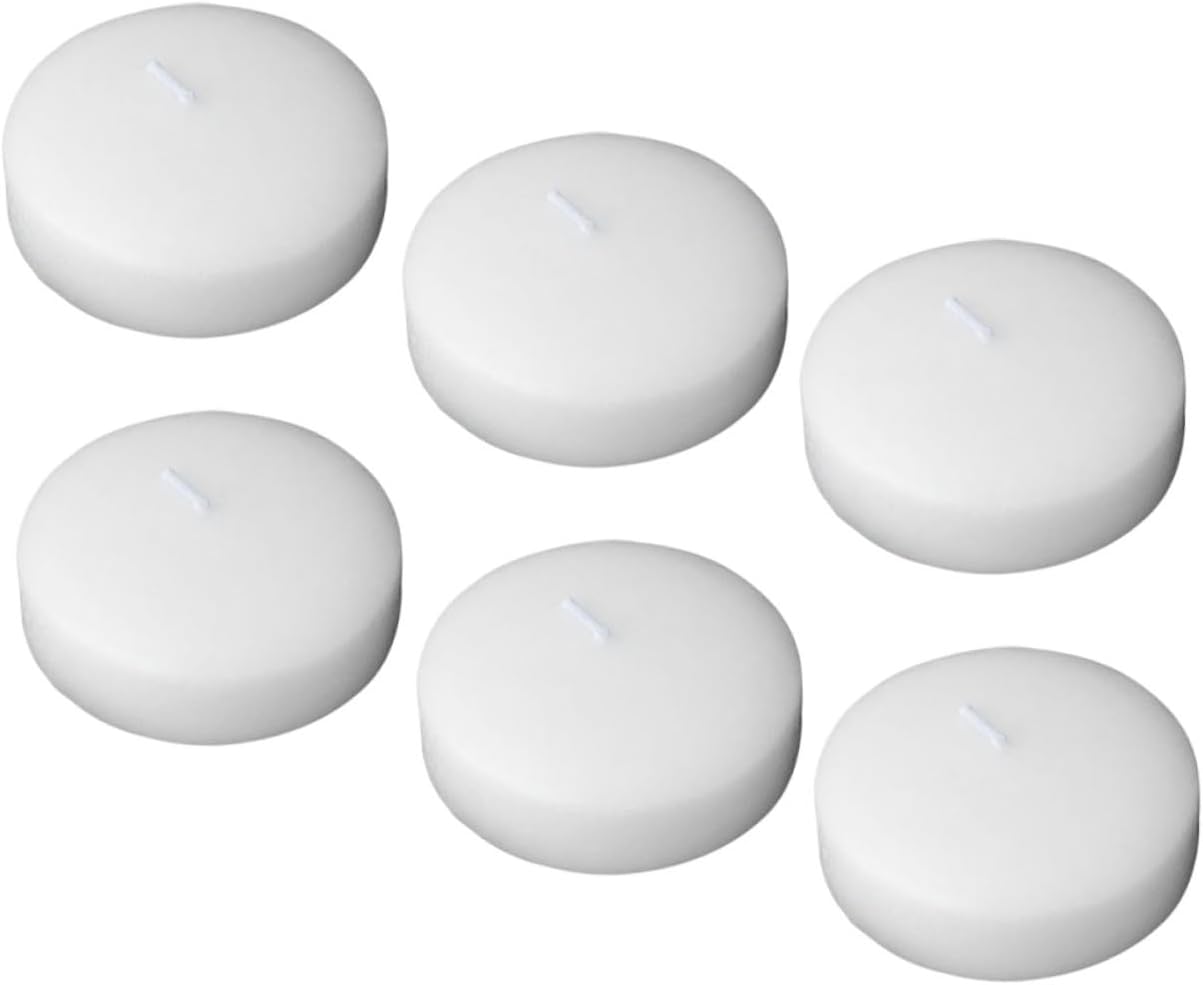 VICASKY 6pcs Small White Unscented Round Floating Candles 4.5x2.5cm for Wedding, Romantic Dinner, Pool Party, and Birthday Celebration Decor