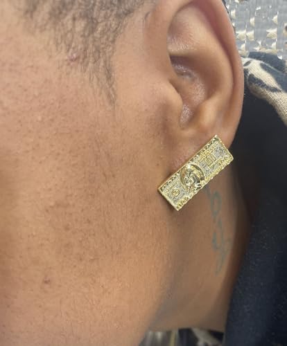 Unisex Rough Textured Cookie Nugget Stud Earing In Gold Plated (one 100 bill hip hop)4