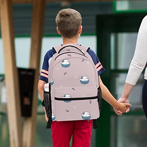 Sac à dos chat porte-bonheur résistant avec trousse protégeant les cahiers