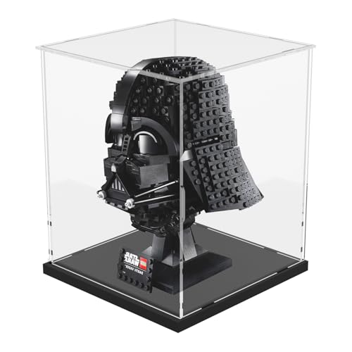 Image of Choowin Acrylic Display Case for Lego Star Wars Helmet Mandalorian Helmet for Lego R2D2, Thickened Clear Acrylic Display Cases for Collectibles, Assemble Dustproof Display Box with Door, Black