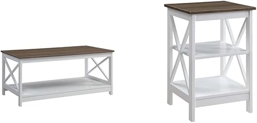 Convenience Concepts Mesa de centro Oxford madera de derivablanco y mesa auxiliar Oxford con estantes madera flotanteblanco