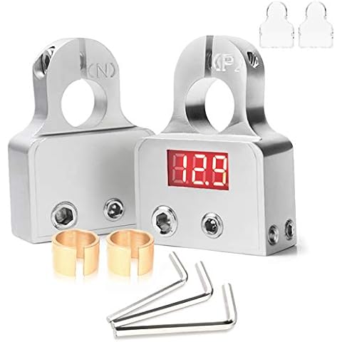 MNJ Motor Car Battery Terminal Connectors with Voltmeter - 0/4/8 AWG Positive Negative Battery Post Clamp and Shims for Car Auto Caravan Marine Boat Motorhome (1 Pair) Cover