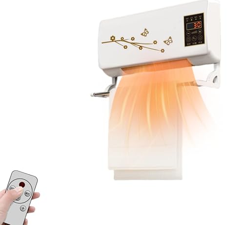 家庭用暖房用移動式小型 ミニ暖房エアコン 壁掛けエアコン リモコン付き タイミングー 、、18度から45度まで調節可能 ポータブル 低騷音 操作簡単 一体型機器 工事不要、年中使える 温風機能 除湿機能 (ホワイト +物干しラック,55.5*11.5*23