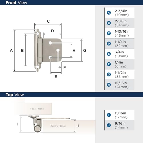 Image of Amerock 1 Pair Variable Overlay Satin Nickel Self-Closing Cabinet Hinge