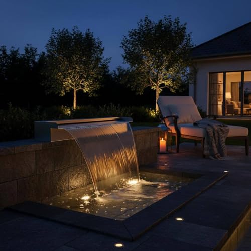 Cascada para estanque de jardín de 30cm y panel de acero inoxidable 8
