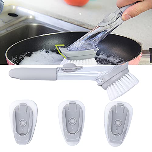 Image of Topyond Soap Dispensing Dish Brush with Handle, Dish Scrubber with 4 Replaceable Heads, Kitchen Sink Brush, Durability Cleaning Tool for Dishes, Pots, and Kitchen Use