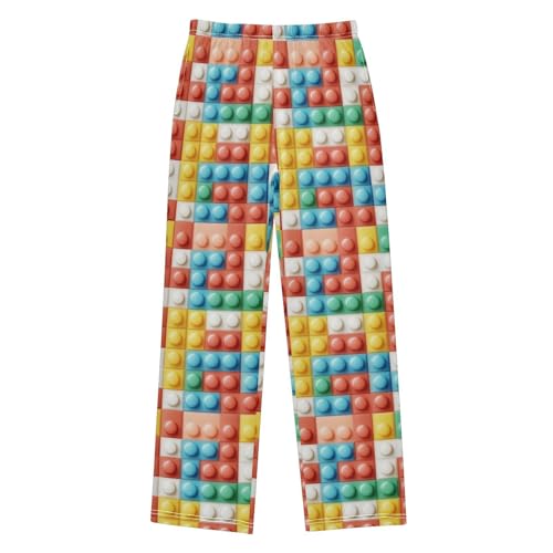 Pajama Bottoms, Pajamas Pant Building Brick Blocks Lounge Wear Casual Colorful Sleep Long Pants Soft Pjs Sleepwear