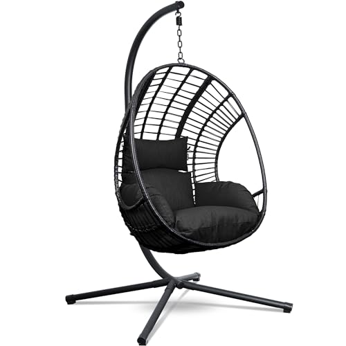 Swoods XXL Hängesessel – Hängesessel mit Gestell – Für Indoor und Outdoor – Schaukel – Höhenverstellbar – bis 150kg (Schwarz), SCT-099