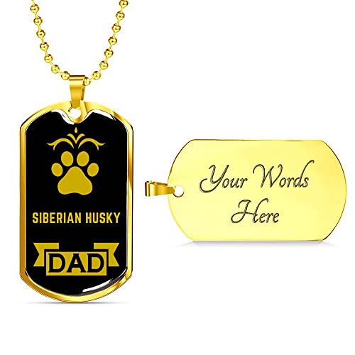 Express Your Love Gifts Siberian Husky Dad Dog Necklace Engravable 18K Gold Plated Dog Tag W 24" Dog Owner Lover #TOP7