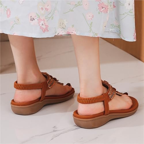 Women's Pinch Toe Sandals Rhinestone Beaded Bohemian Dress Flip-Flop Gladiator Shoes Comfort Open Toe Elastic Strap Sandals4