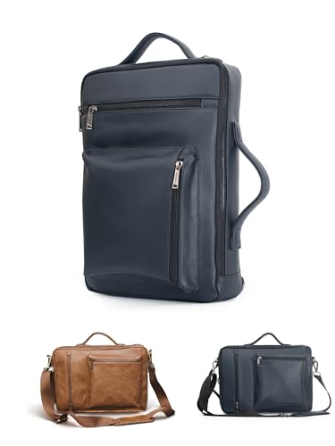 Image of OBLIQUE Navy Laptop Messenger Bag for Men & Women Stylish | 14 Inch Laptop Sleeve | Sleek Faux Leather With Adjustable Strap & Multiple Pockets | Compact Macbook & Tablet Cover | Shoulder Bag - Hawk