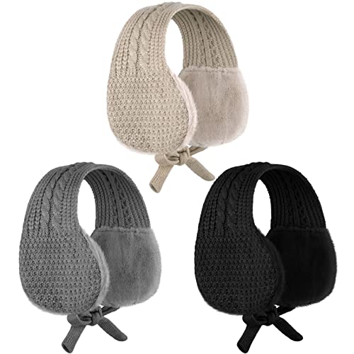 3 Pieces Winter Kids Ear Muff Children Ear Warmers Kid Knitted Earmuff Soft Plush Girls Earmuffs For Cold Weather (Gray, Beige, Black) #TOP9