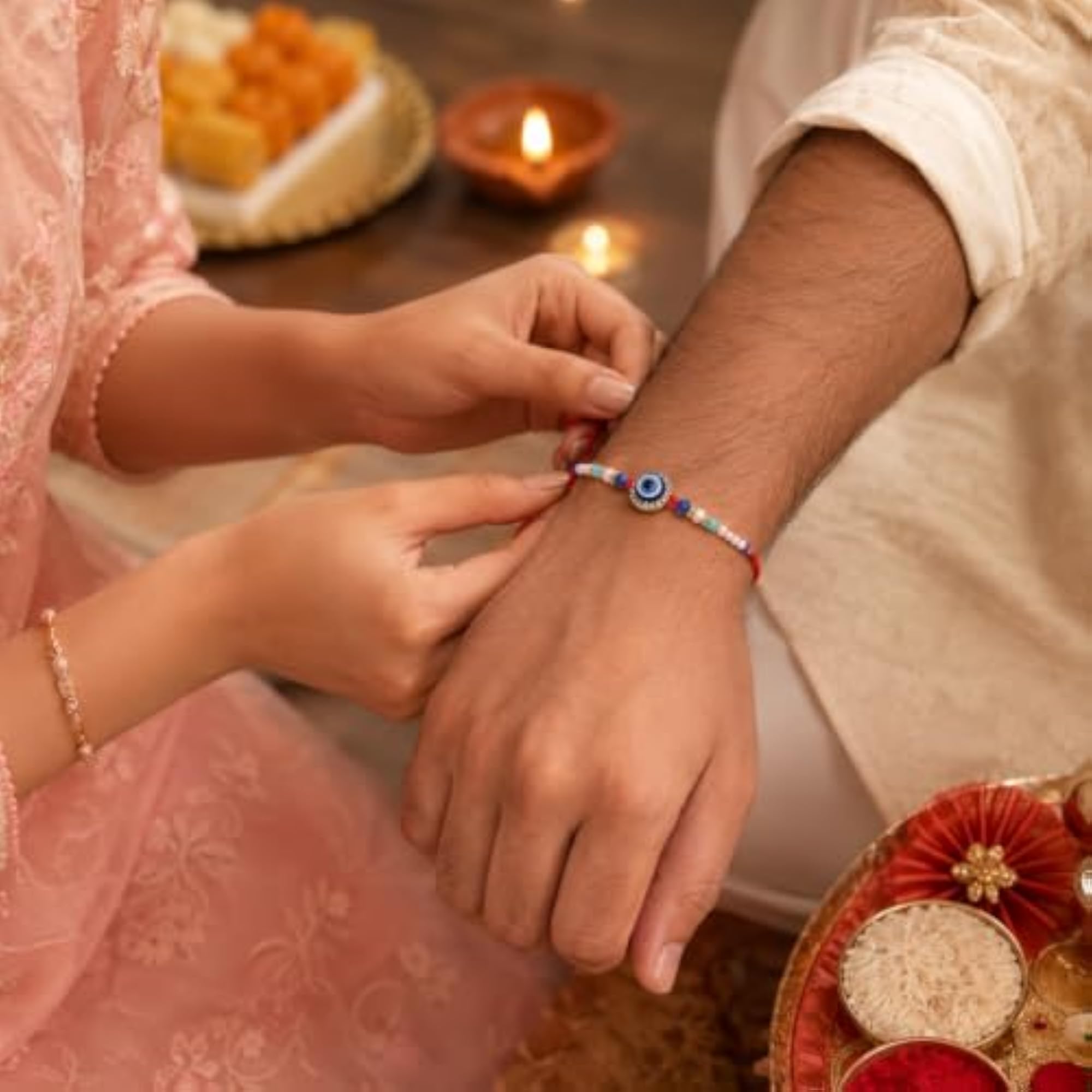 Evil Eye Protection Blue Charm Rakhi Set of 10