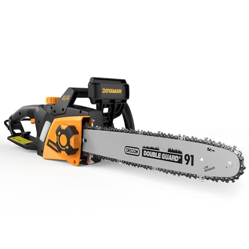 DOVAMAN 2400W Electric Chainsaw, One-Step Tool-Free Tensioning, 16 Inch Oregon Bar and Chain, 15m/s Speed, 6m Power Cable, Auto Lubrication, Powerful Chainsaw with Two Chains - DCS01A