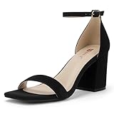 IDIFU Black Heels High Chunky Block Square Open Toe Ankle Strap Heeled Sandals Wedding Bridal Prom Summer Dressy Comfortable Sexy Trendy Dress Shoes Cute Thick Women Heels (Black Nubuck, 10)