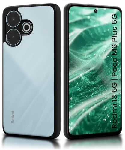 Image of WOW IMAGINE Shockproof Hybrid Back Cover for Mi Redmi 13 5G | Poco M6 Plus 5G | Hard Slim fit Back Case | PC & TPU | Clear Transparent Case - Black