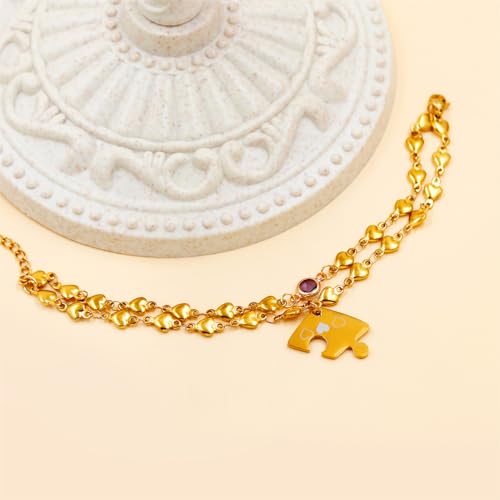 Image of 3PCS Love Heart Chain Bracelet Set for Women Graduation Gift Heart Puzzle Friendship Bracelet Personalized Name 3 Bracelets Customized Best Friends Family Love Jewelry SA4886