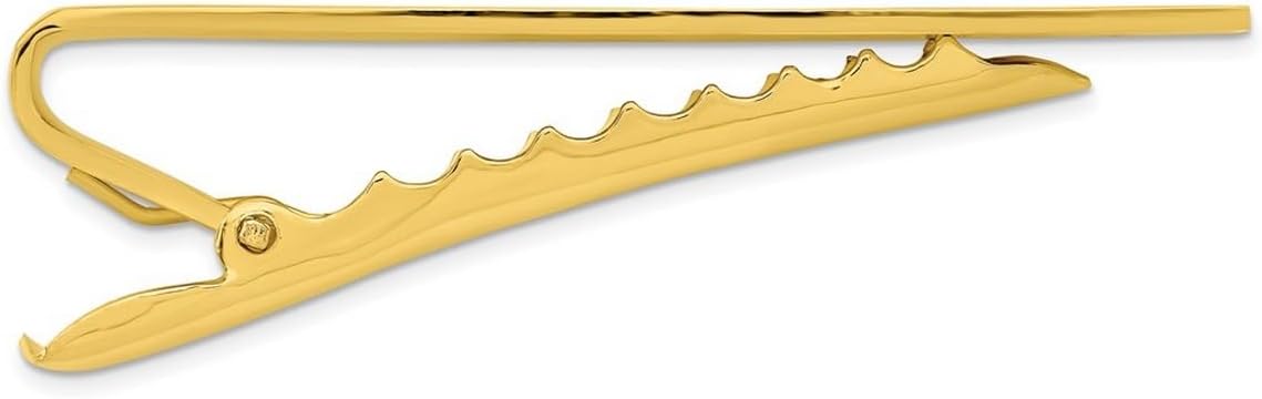 Gold Plated Solid Polished and satin Engravable (front only) .01 Ct. Diamond-Polished Florentined Tie Bar 53x8mm Wide-Tie Clip for Men