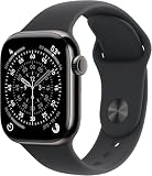 Apple Watch Series 11 [GPS + Cellular, 42mm] Slate Titanium Case with Black Sport Band, M/L (Renewed Premium)