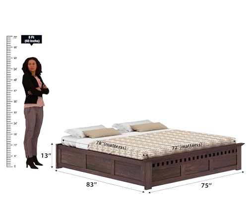 Image of Ganpati Arts Armania Solid Sheesham Wood King Size Bed with Box Storage Without Headboard Wooden Double Bed Cot Palang Furniture for Bedroom Living Room Home (Walnut Finish)