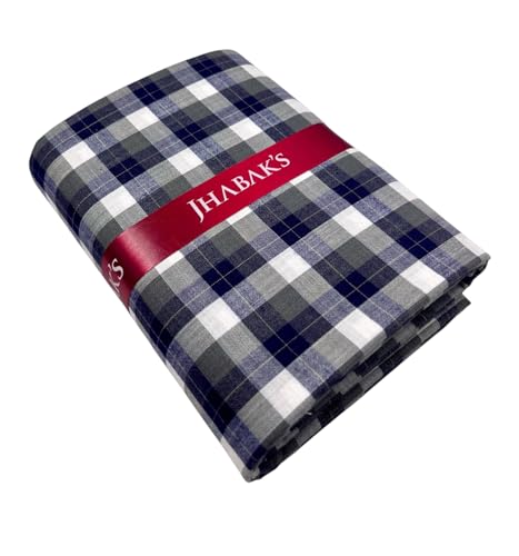 Image of JHABAK'S Cotton Blend Unstitched Checkered Fabric for Men - 2.35m Shirt Piece / 3m Kurta Piece - Width 36 Inches