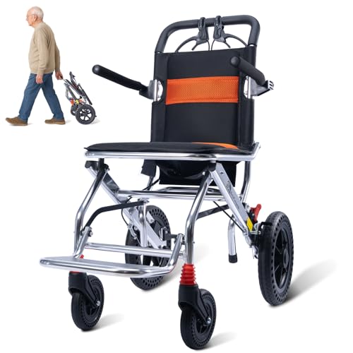 ByteTecpeak M2 Rollstuhl Faltbar Leicht, 8,3 kg Ultraleicht Reiserollstuhl, Klappbar Transport Rollstühle für Behinderte and ältere, Aluminium Wheelchairs with Footrest, Belastbarkeit 100 kg