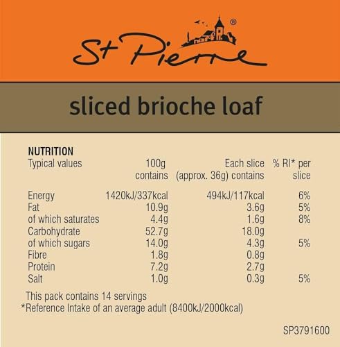 St Pierre Sliced Brioche Loaf | 500g Each | Rich, soft and tasty pre-sliced brioche loaf | Suitable for vegetarians (3 Packs)