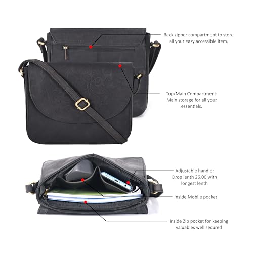 Image of Genuine Leather Shoulder Crossbody Purse For Women with Adjustable Strap, Mobile Pocket & Outside & Inside Zipper