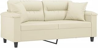 vidaXL Sofá de 2 Plazas con Cojines, Asiento con Respaldo Reposabrazos, Sofá Tapizado de Televisión, Asiento para Salón, Cuero Sintético Color Crema